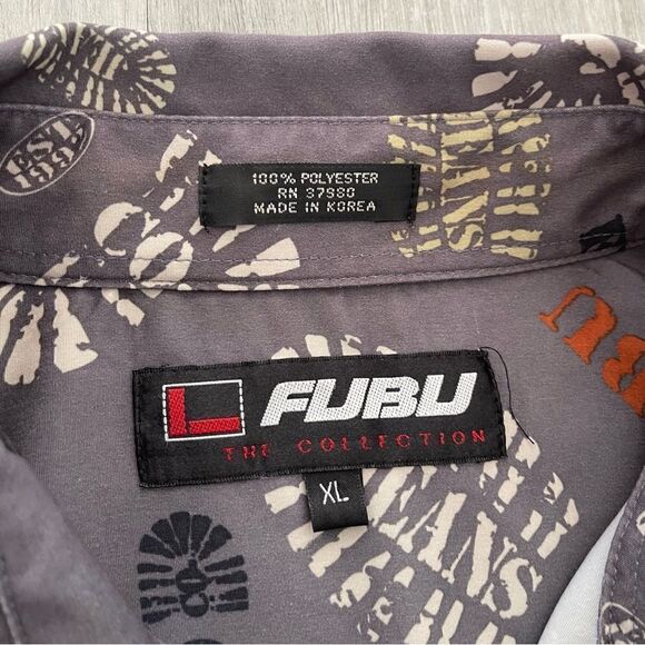 Vintage Fubu Jeans Collection Button Down Shirt Men’s Size XL Shoes Footprint - Picture 3 of 5